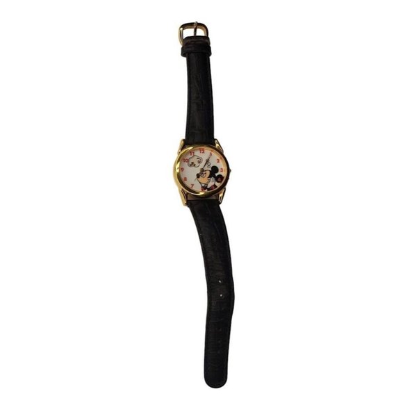 Mickey Mouse Disney Dreaming of Friends Gold Tone Round Watch Black Leather Band main image 4